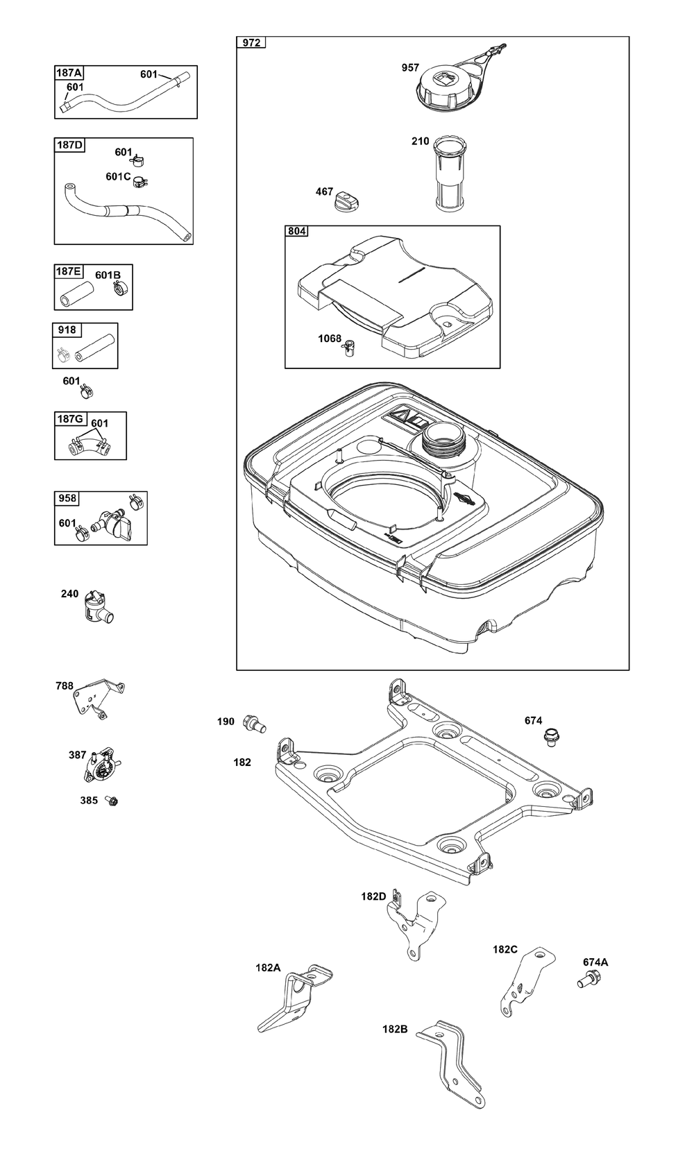 Fuel Supply Group Diagram and Parts List for 356442-0667-F1 200000 - 399999 Briggs and Stratton Engine